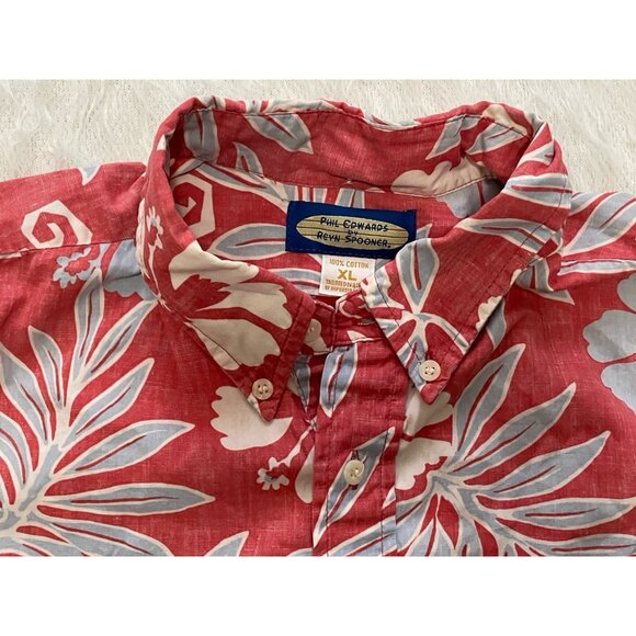 Reyn Spooner Phil Edwards Men’s Hawaiian Red Cotton Short Sleeve Shirt Sz. XL - Picture 4 of 11